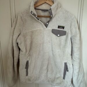 L.L.Bean Sherpa Fleece Snap Pullover Cream Women's Medium
